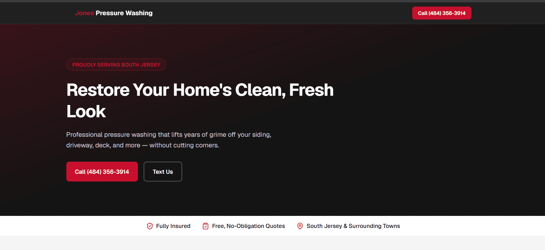 Jones Pressure Washing homepage