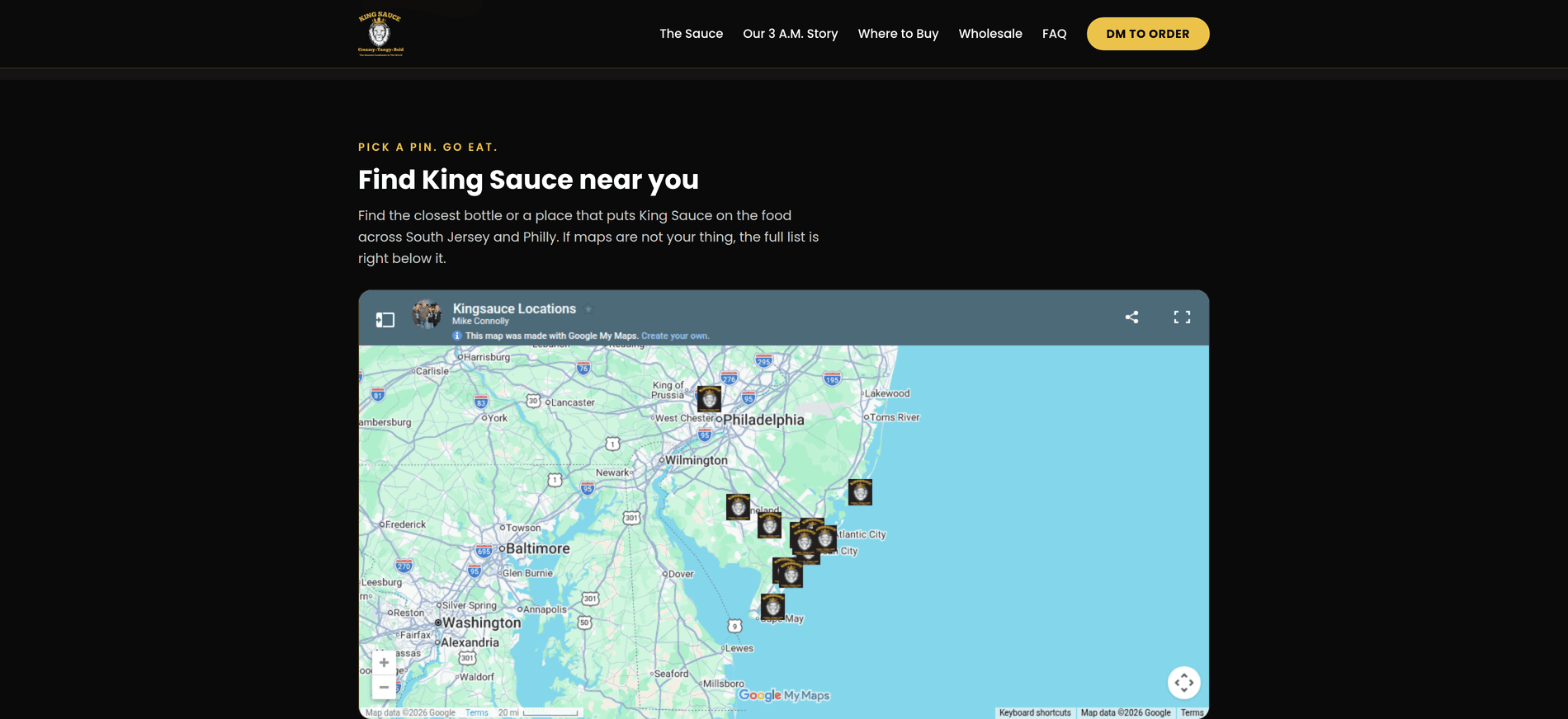 King Sauce stockist map for South Jersey and Philly