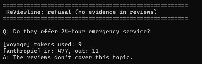 ReViewline refusing to answer when the reviews lack evidence