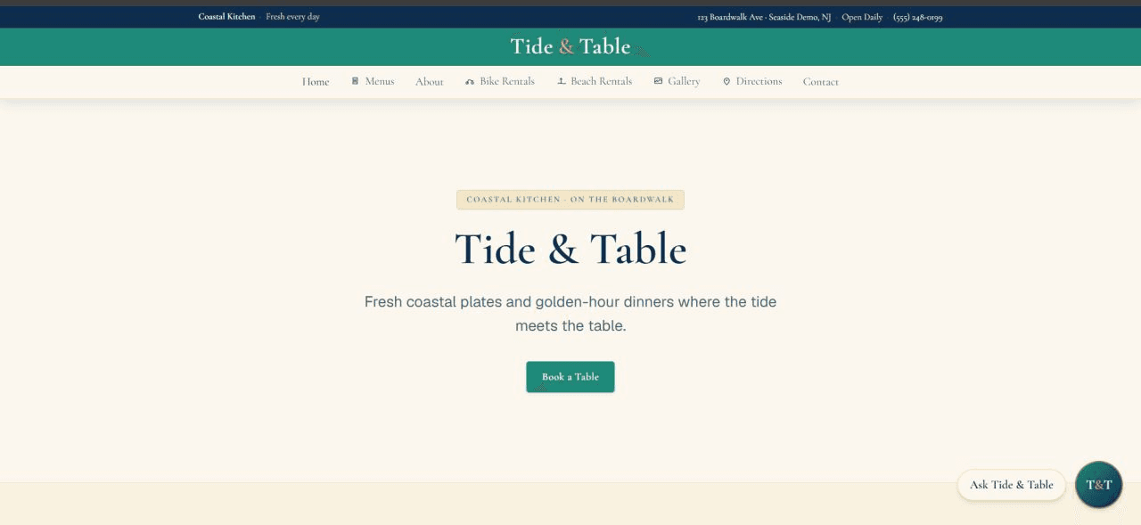 Tide & Table homepage