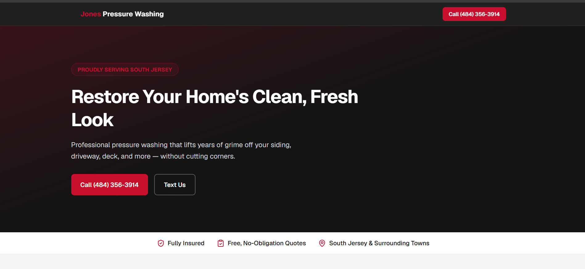 Jones Pressure Washing homepage